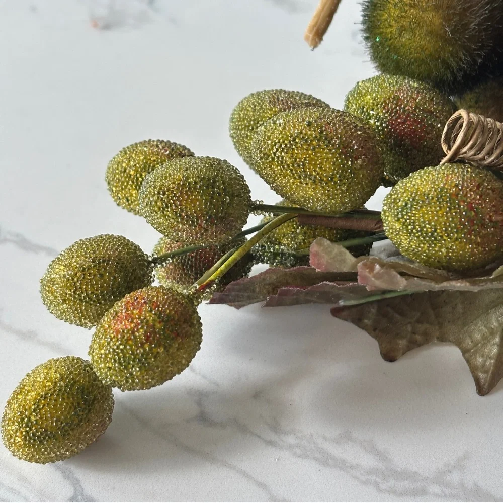 Set of two artificial beaded/ sugared grapes in greens